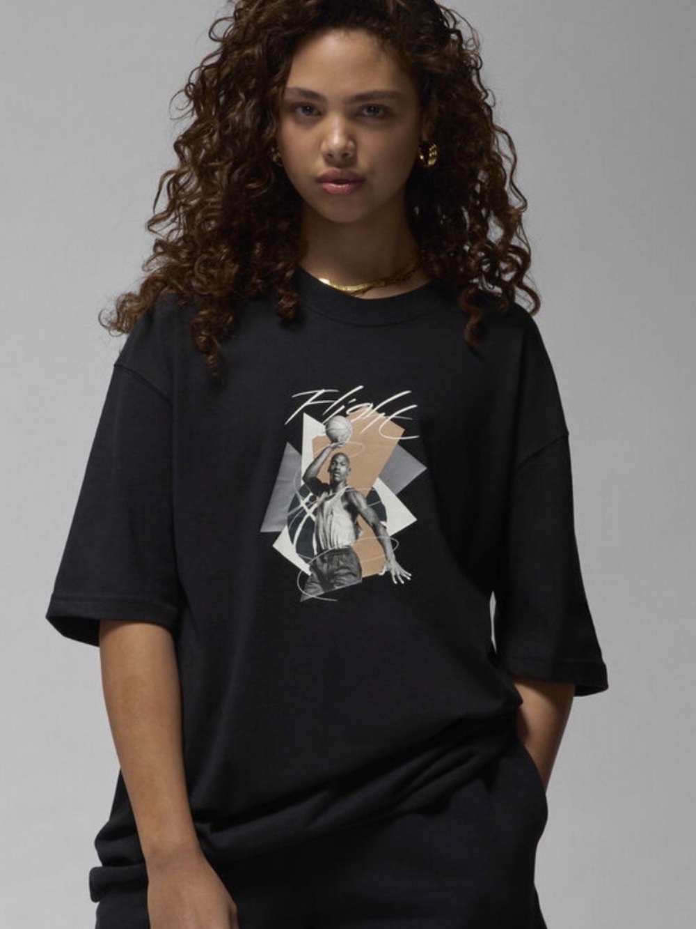 Nike Black Short-Sleeve Graphic Tee with Beige & Gray Accents